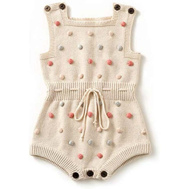 Baby Girl Knitted Sleeveless Rompers With Balls Decor Newborn Outfits