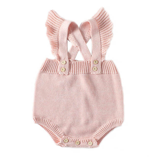 Baby Girls Knitted Ruffle Cute Romper Cross Bandage Jumpsuit Bodysuit