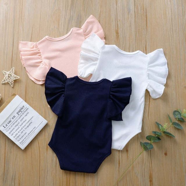 Newborn Baby Girl Summer Clothes Cotton Solid  Short Sleeve Jumpsuit