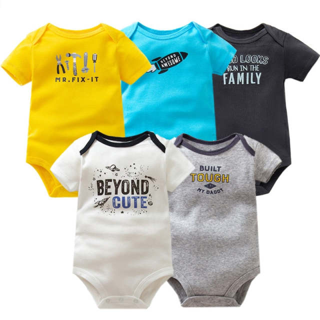 Baby Boys Bodysuits, 5-pack Short Sleeve One-pieces, 100% Cotton
