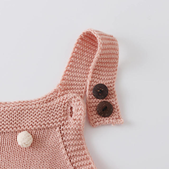 Baby Knitted Rompers With Balls Decor Sleeveless Jumpsuit Newborn Romper