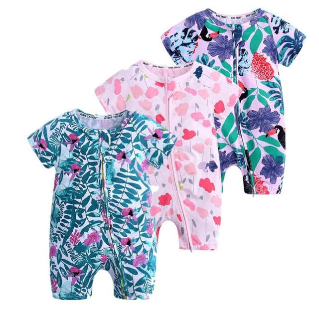 Summer 0-36M Baby Romper Cotton Printed Flower Short-sleeved Jumpsuit