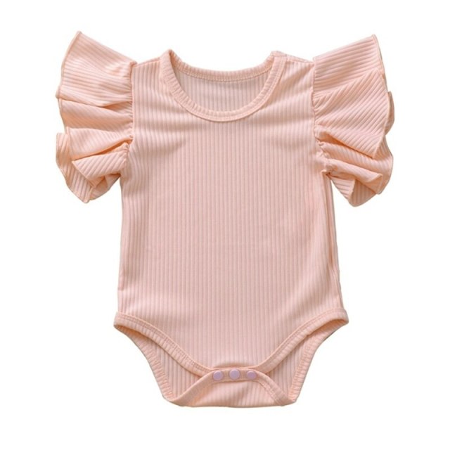 Newborn Baby Girl Summer Clothes Cotton Solid  Short Sleeve Jumpsuit