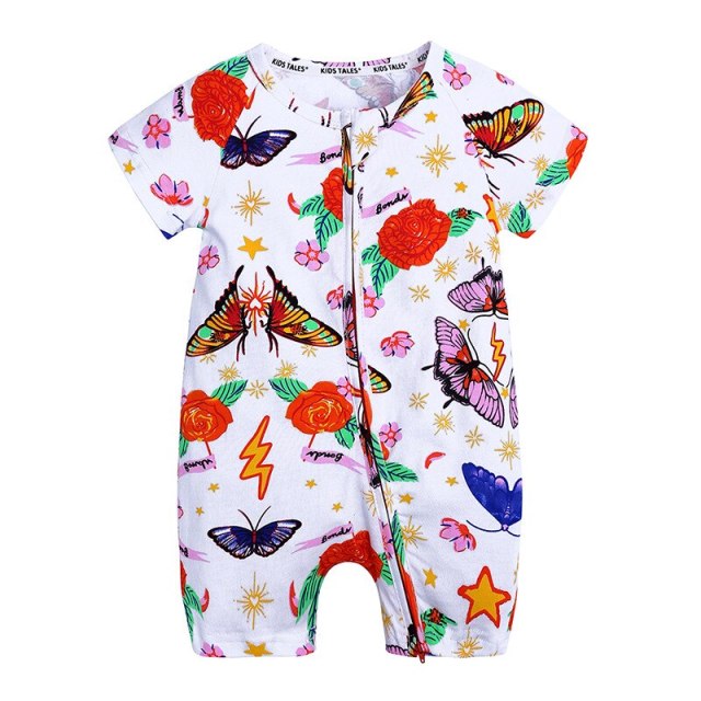 Summer 0-36M Baby Romper Cotton Printed Flower Short-sleeved Jumpsuit