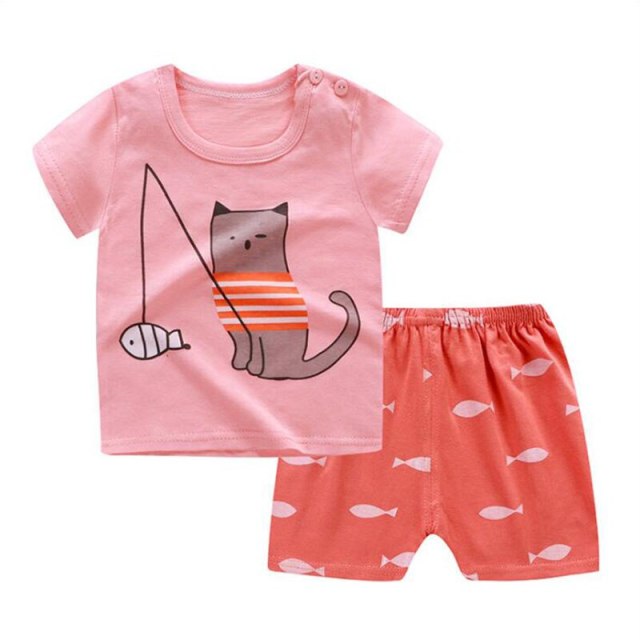 Summer Clothing Sets For Baby Boys Girls Soft Cotton Top+Pants Sets