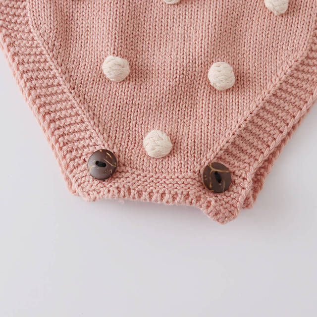 Baby Knitted Rompers With Balls Decor Sleeveless Jumpsuit Newborn Romper