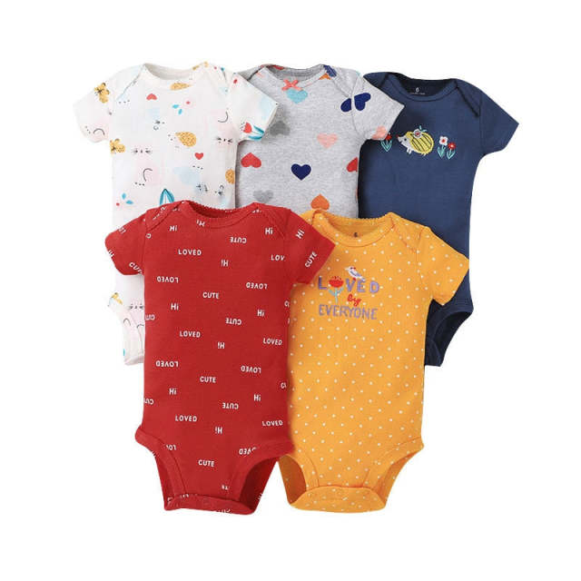 5-pack Baby Girls Short Sleeve Variety Onesies Bodysuits,Cotton Toddler Clothing