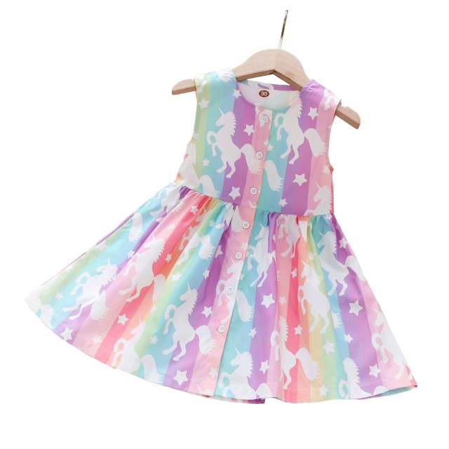 0-5Y Girls Dress Summer Baby Girls Vest Sleeveless Print Princess Dresses