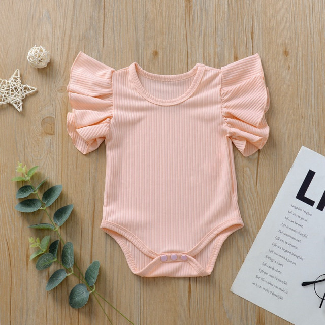 Newborn Baby Girl Summer Clothes Cotton Solid  Short Sleeve Jumpsuit