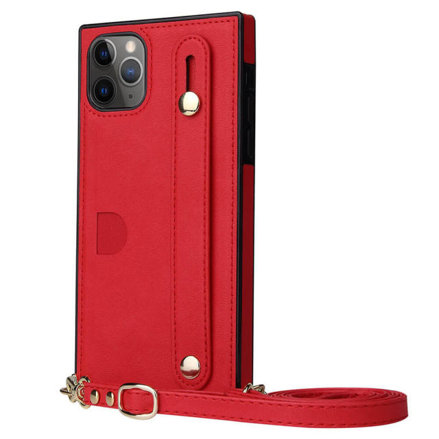 iPhone 14 Case Wallet Card Holder PU Leather Lanyard Crossbody Strap Kickstand Square Protective Cover for iPhone 13