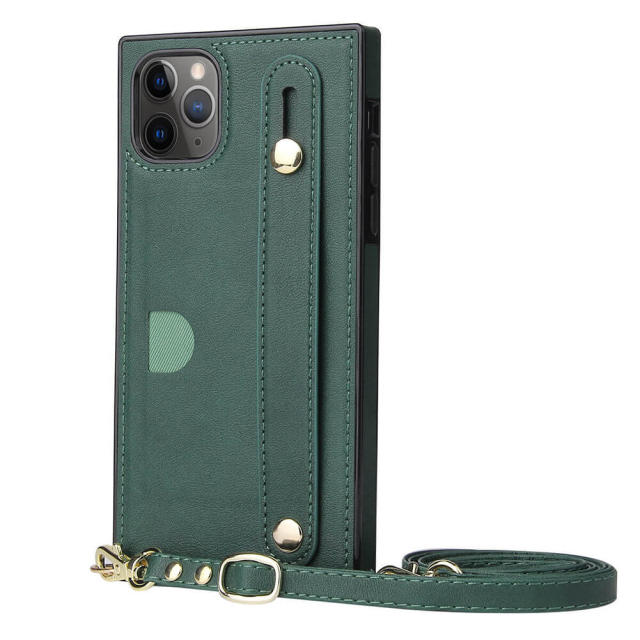 iPhone 14 Case Wallet Card Holder PU Leather Lanyard Crossbody Strap Kickstand Square Protective Cover for iPhone 13