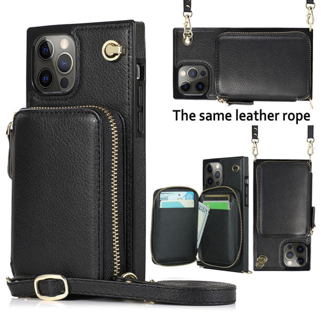 Crossbody Wallet Case Women for iPhone 14 Pro Max,Square Phone Case Credit Card Holder with RFID Blocking, Leather Purse with Strap Lanyard Zipper Kickstand Flip Cover Case