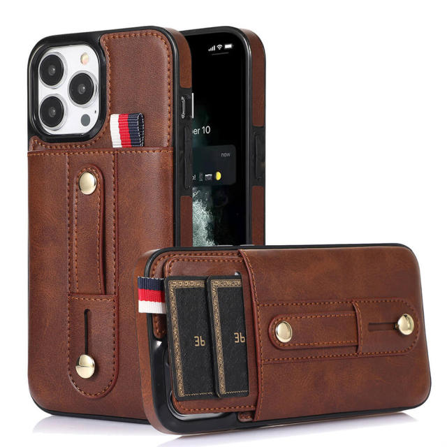 Phone Case For iPhone 14 Pro Max , PU Leather Wallet Case Back with Pull Card Slot Kickstand Ring Strap Protective Cover for Apple