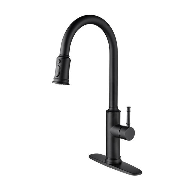 Black Kitchen Faucets with Pull Down Sprayer Kitchen Sink Faucet with Pull Out Sprayer Single Hole Deck Mount Single Handle Stainless Steel