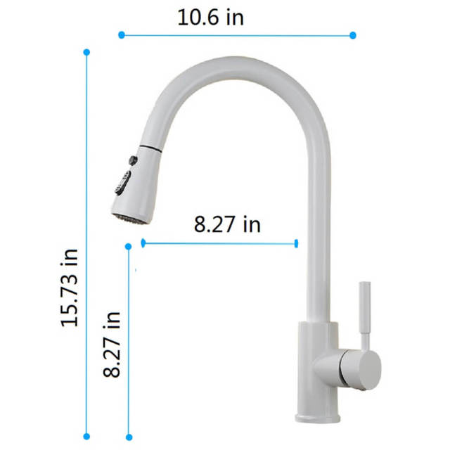 White Kitchen Faucet with Pull Out Sprayer, 360 Degree Swiveling 3-Function Single Handle Modern Pull Down Kitchen Faucet