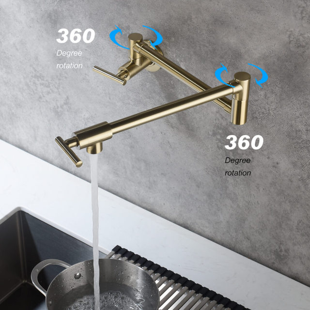 Folding Faucet,Pot Filler Faucet Wall Mount,Brass Stretchable Double Joint Swing Arm Pot Filler Copper Rotatable Wall Faucet