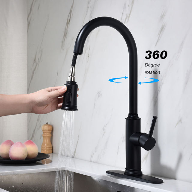 Black Kitchen Faucets with Pull Down Sprayer Kitchen Sink Faucet with Pull Out Sprayer Single Hole Deck Mount Single Handle Stainless Steel