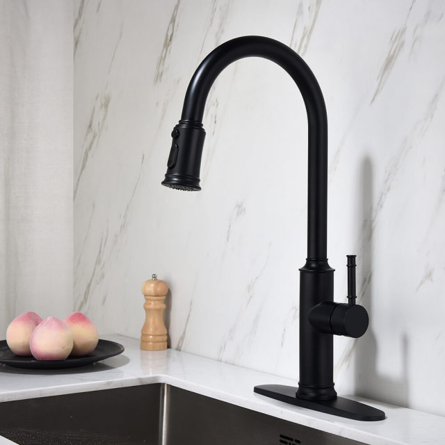 Black Kitchen Faucets with Pull Down Sprayer Kitchen Sink Faucet with Pull Out Sprayer Single Hole Deck Mount Single Handle Stainless Steel