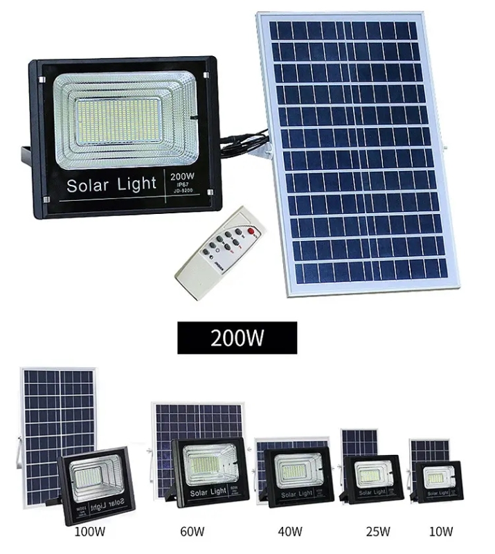 Proyector solar 50w 100w 200w Iluminación impermeable Luces de inundación solares al aire libre