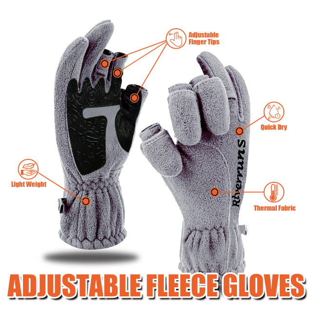 Riverruns Fleece Fishing Gloves, Winter Fishing Gloves Flip Top Mittens with Thermal Warm Polar Fleece, Ice Fishing Gloves