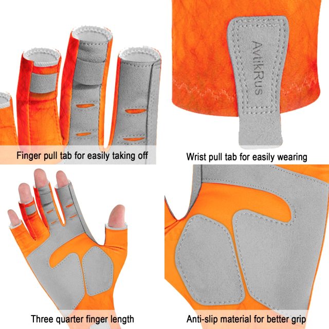 Heavy-Duty Sure Grip Fishing Gloves UV100+ Men’s Women’s Fingerless Gloves for Game Fishing Kayaking Paddling Sailing MTB Driving Hiking