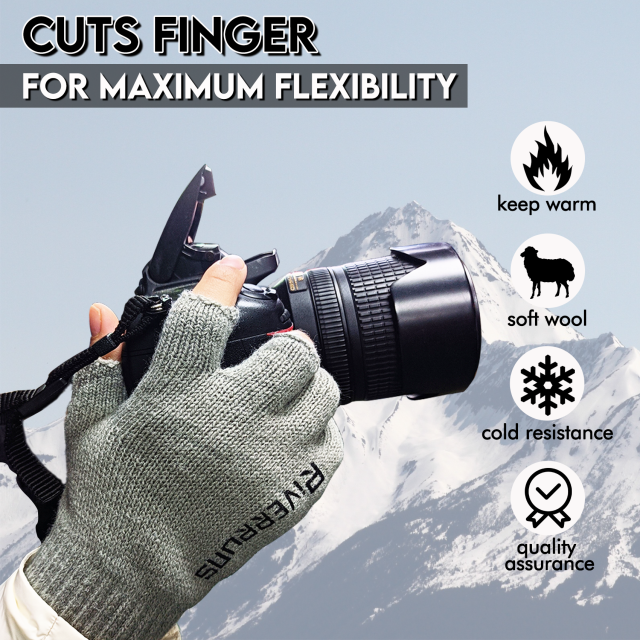 Riverruns 3-Cut Fingers Fishing Gloves Winter Warm Knitted Gloves for Men and Women  for Fly Fishing, Ice Fishing,Boating, Kayaking and Hunting