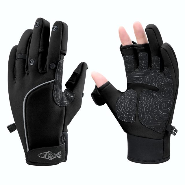 Riverruns Flexible Fishing Gloves Fleece Lining Windproof Ice Fishing Gloves Water-Repellent Touchscreen 3 Cut Fingers