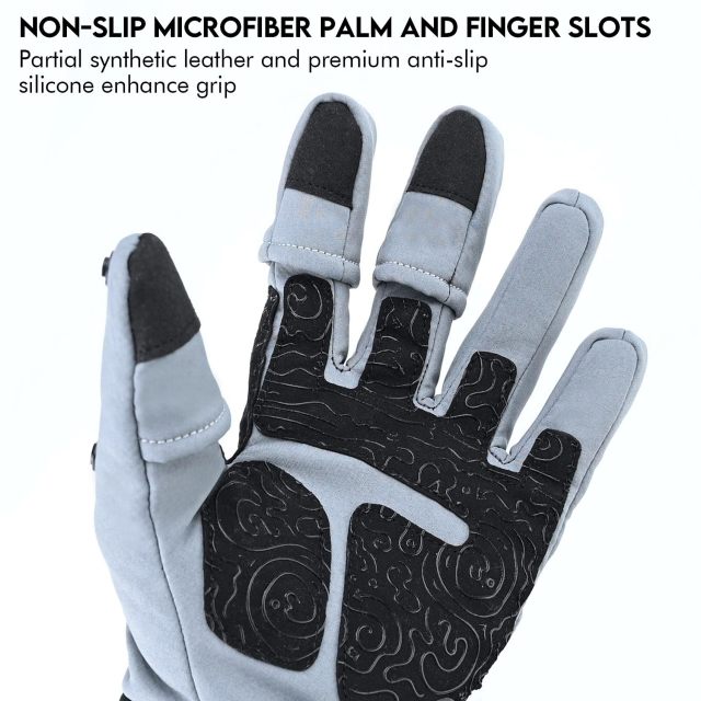 Riverruns Flexible Fishing Gloves Fleece Lining Windproof Ice Fishing Gloves Water-Repellent Touchscreen 3 Cut Fingers
