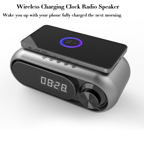 Multi-function Portable Wireless Charging Column Alarm Clock Speaker