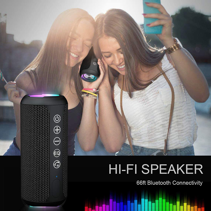 IPX7 Waterproof Wireless Speaker with 24W Loud Stereo Sound, Outdoor Speakers with Bluetooth 5.0 Dual Pairing for Home