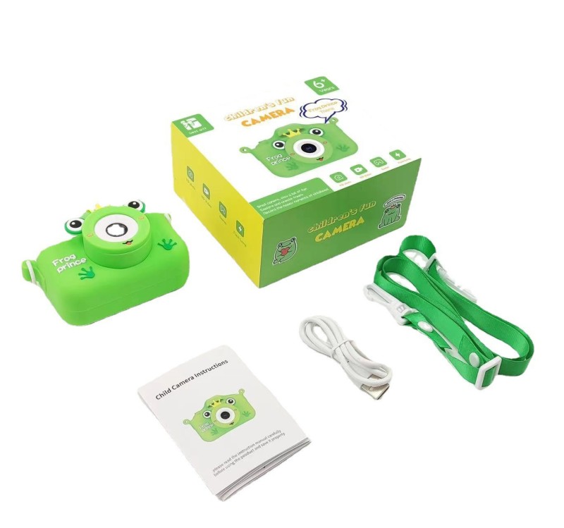 Cartoon frog prince Dual lens Mini Selfie kids Camera Children camera 1080P 2inches Screen with game as toy gift to baby