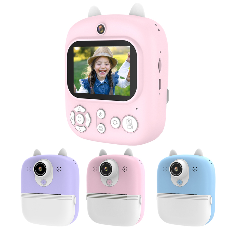 Front and real dual camera 12mp lens kid camera games toys P2 selfie camera instant ink-free print with 2.4 inch LCD for kids