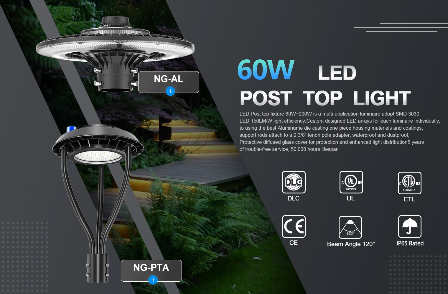60W LED Post Top Fixture