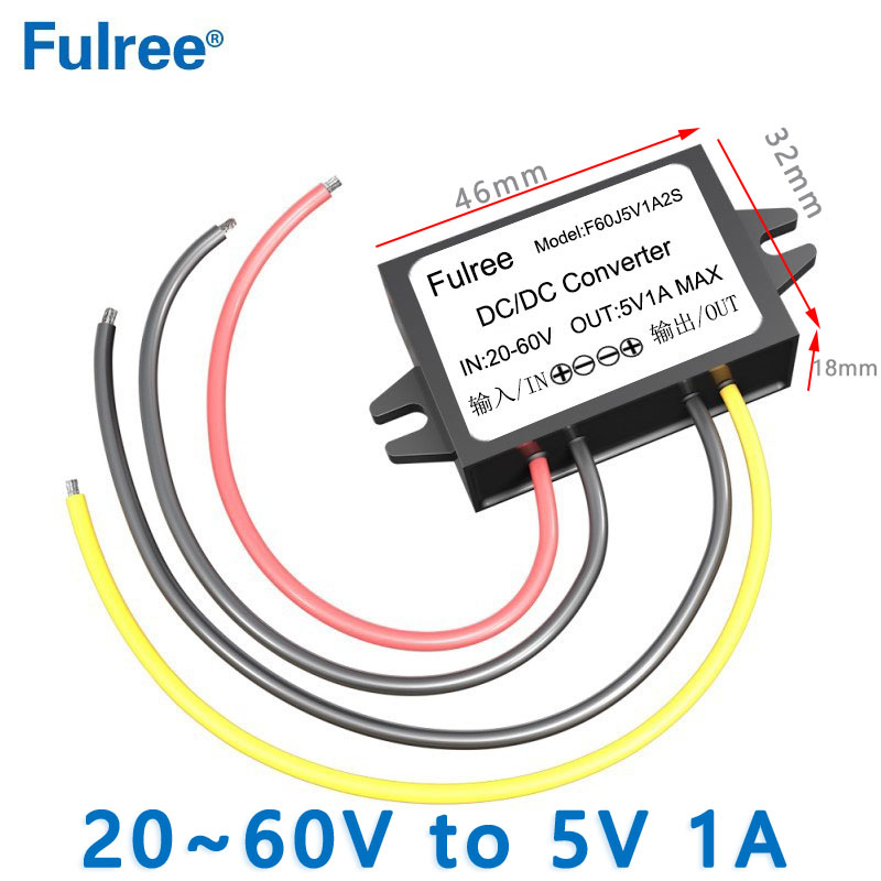 Fulree 24V 36V 48V to 5V 1A 2A 3A 5A 8A DC-DC Step Down Voltage Converter Regulator 48VDC to 5VDC Buck Power Supply