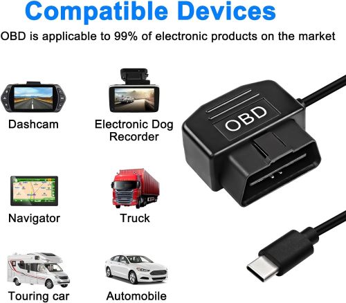 OBD Power Cable for Dash Camera Type C OBD2 Power Cable Adapter Hardwire Charger Cable with Switch Button Connector Charger 24 Hours Surveillance for Dash Camera GPS DVR - 3.5M