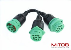 Waterproof Overmolded J1939 Type 2 Splitter Y Cable 1 Male to 2 Female 9pin connectors