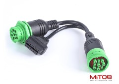 Threaded SAE J1939 Type 2 Male to Female to OBD2 Female Port Splitter Cable