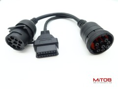 9pin Type1 SAE J1939 Male to Female to 16pin OBD2 Female Port Splitter Y Cable for Freightliner Truck