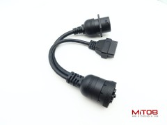 9pin Type1 SAE J1939 Male to Female to 16pin OBD2 Female Port Splitter Y Cable for Freightliner Truck
