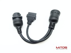 9pin Type1 SAE J1939 Male to Female to 16pin OBD2 Female Port Splitter Y Cable for Freightliner Truck