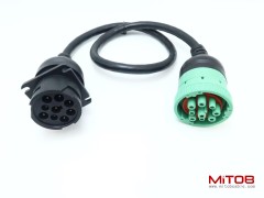 Overmolded 9 pin J1939 Green Type 2 Male to J1939 Gray Type 1 Female Cable