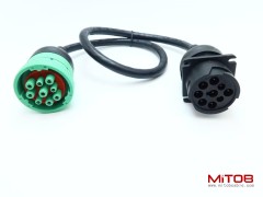 Overmolded 9 pin J1939 Green Type 2 Male to J1939 Gray Type 1 Female Cable