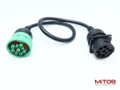 Overmolded 9 pin J1939 Green Type 2 Male to J1939 Gray Type 1 Female Cable