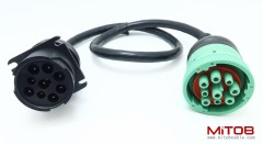 Overmolded 9 pin J1939 Green Type 2 Male to J1939 Gray Type 1 Female Cable