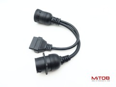 9pin Type1 SAE J1939 Male to Female to 16pin OBD2 Female Port Splitter Y Cable for Freightliner Truck