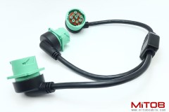 Right Angle Overmolded J1939 Male to 2 Female J1939 Green Type 2 Splitter Y Cable