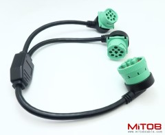 Right Angle Overmolded J1939 Male to 2 Female J1939 Green Type 2 Splitter Y Cable