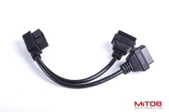Right Angle 1pcs Male to 2pcs Female OBD2 OBDii Splitter Y Cable Thick 24awg Wires for GPS Tracker & Diagnostic Tool & Code Reader