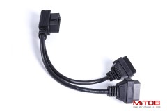 Right Angle 1pcs Male to 2pcs Female OBD2 OBDii Splitter Y Cable Thick 24awg Wires for GPS Tracker & Diagnostic Tool & Code Reader