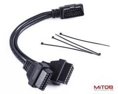Right Angle 1pcs Male to 2pcs Female OBD2 OBDii Splitter Y Cable Thick 24awg Wires for GPS Tracker & Diagnostic Tool & Code Reader